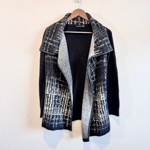 AVA Boho Open Front Cardigan Abstract Plaid Mohair Blend Sweater Small Luxury